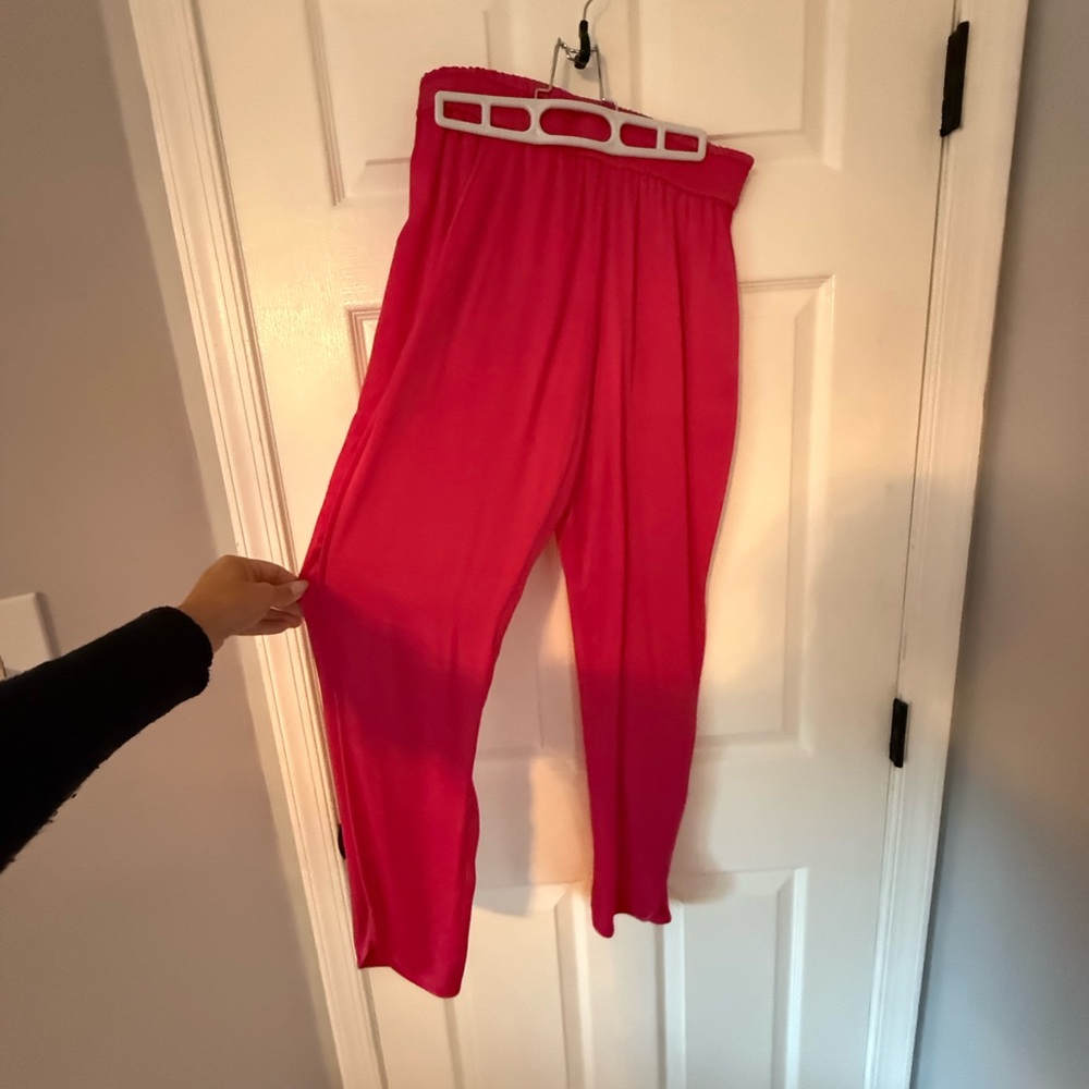 Zara hot pink Elastic Waist silk pants